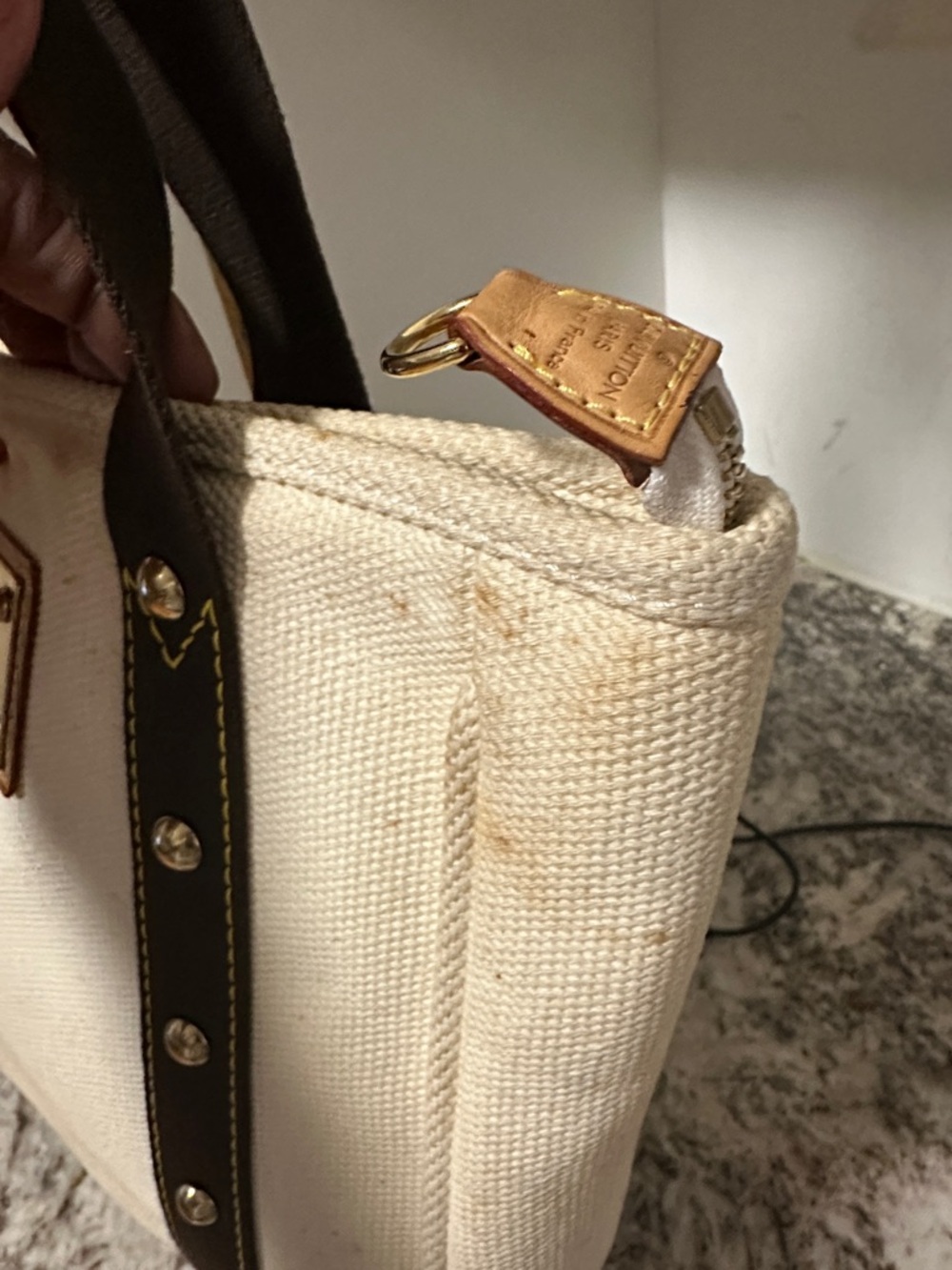 Louis Vuitton Cream Canvas Tote with Dark Brown Straps and Gold Plaque PRE-OWNED - Picture 13 of 17